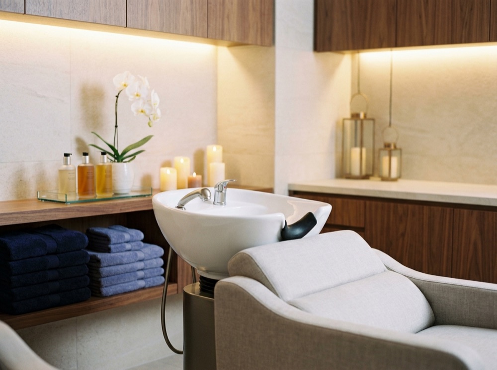 Serene minimal Korean head-spa treatment room