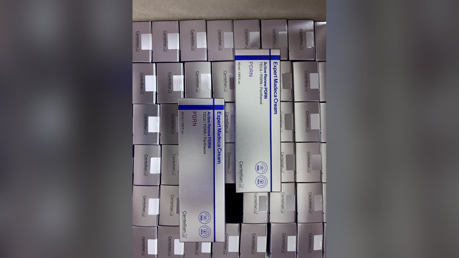 Master carton of Centellian24 Expert Madeca Cream unit boxes in a Korean warehouse