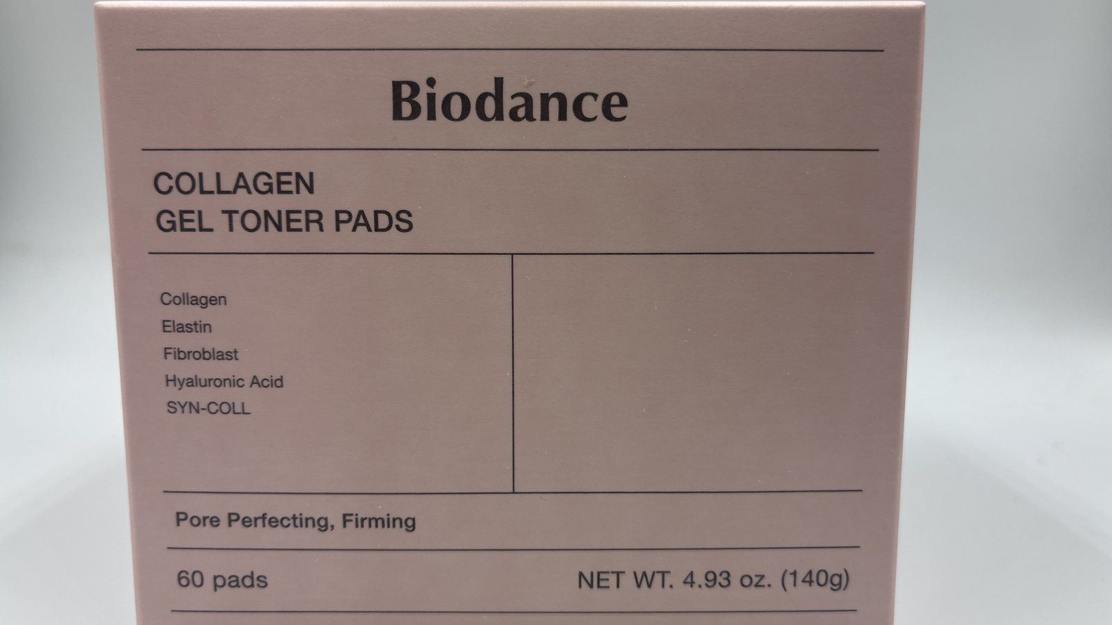 Biodance Collagen Gel Toner Pads box listing collagen, elastin and hyaluronic acid