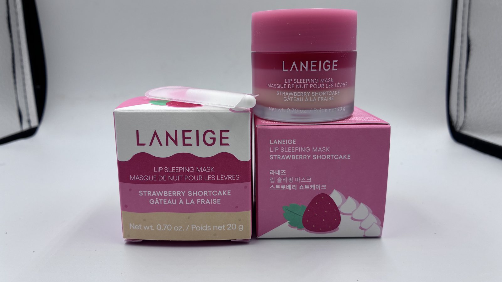 Laneige Lip Sleeping Mask Strawberry Shortcake box with Net wt 0.70 oz and Poids net 20 g